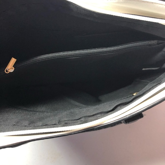 White Black Faux Leather Croc Satchel Handbag Set - Picture 6 of 6